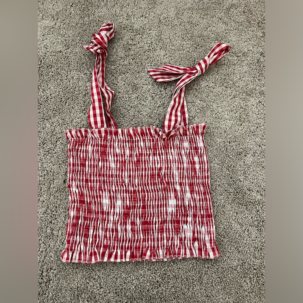 💝Red and white gingham tie top